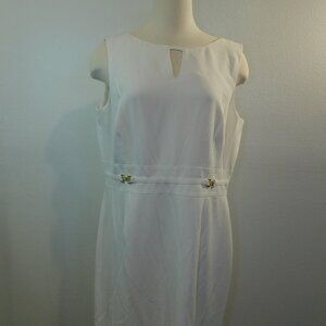 Tahari Solid White Sleeveless Sheath Dress Size 16